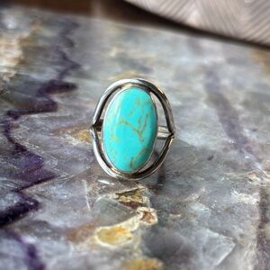 Sterling Silver Turquoise Oval Ring - size 6